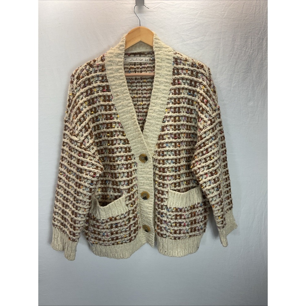 Boundless North Grandpa Cardigan Brown plaid multicolor confetti Chunky Boxy LG